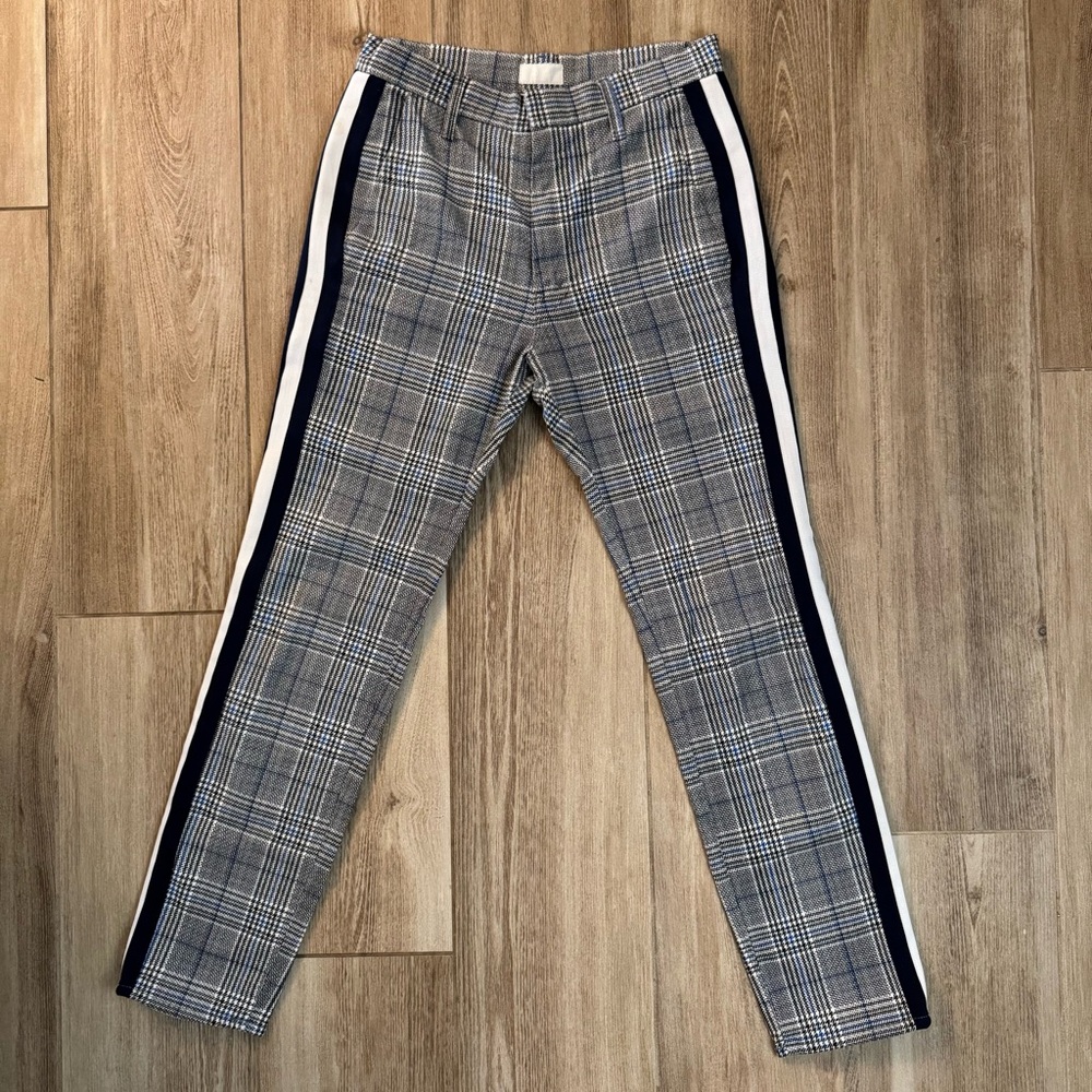 MOTHER Plaid Ankle Pants with Navy and White Accents